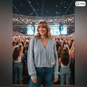 Taylor Swift Gray Cable Knit Cardigan “The tortured Poets Department “ M/L -101